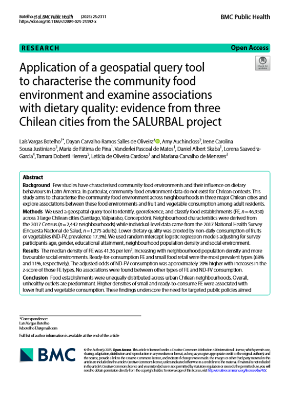 Application of a geospatial query tool to characterise the community food environment and examine associations with dietary quality: evidence from three Chilean cities from the SALURBAL project